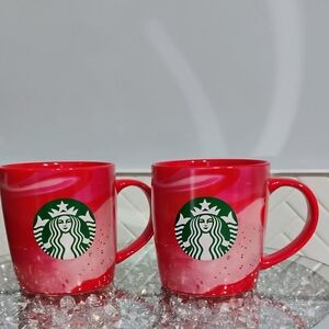 Starbucks Red and Pink Swirl Mugs
